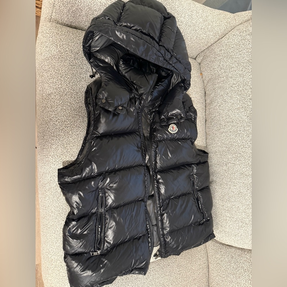 Moncler Shiny Black Hooded Vest